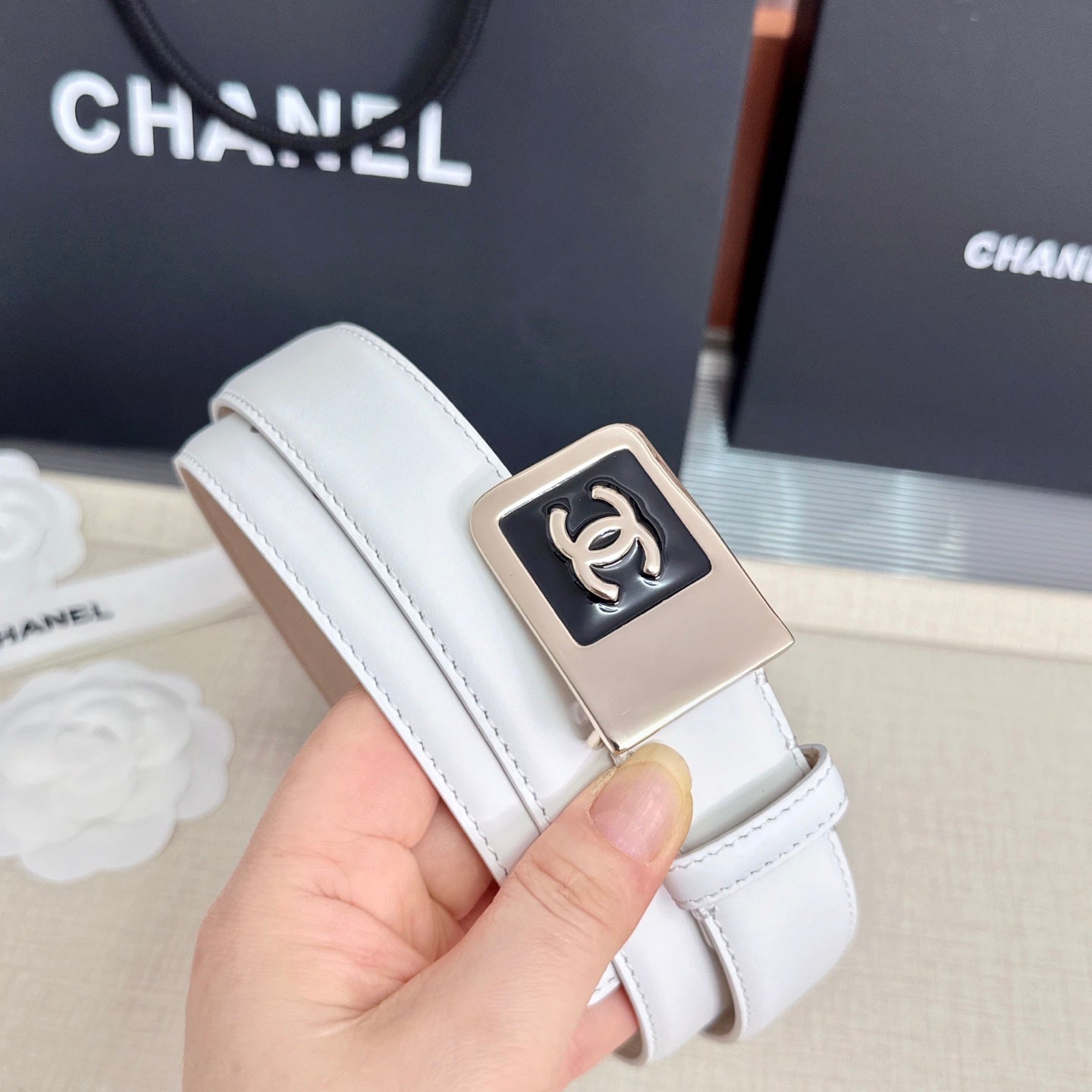 CC 3.0cm Belt White Lambskin 209360