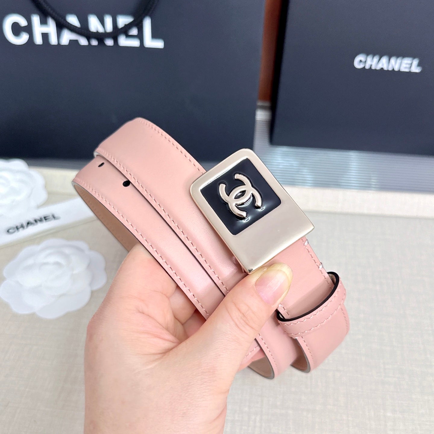 CC 3.0cm Belt Light Pink Lambskin 209361