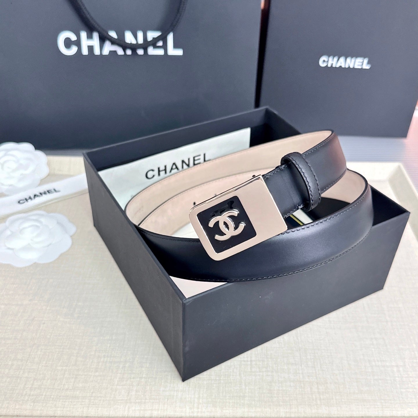 CC 3.0cm Belt Black Lambskin 209362