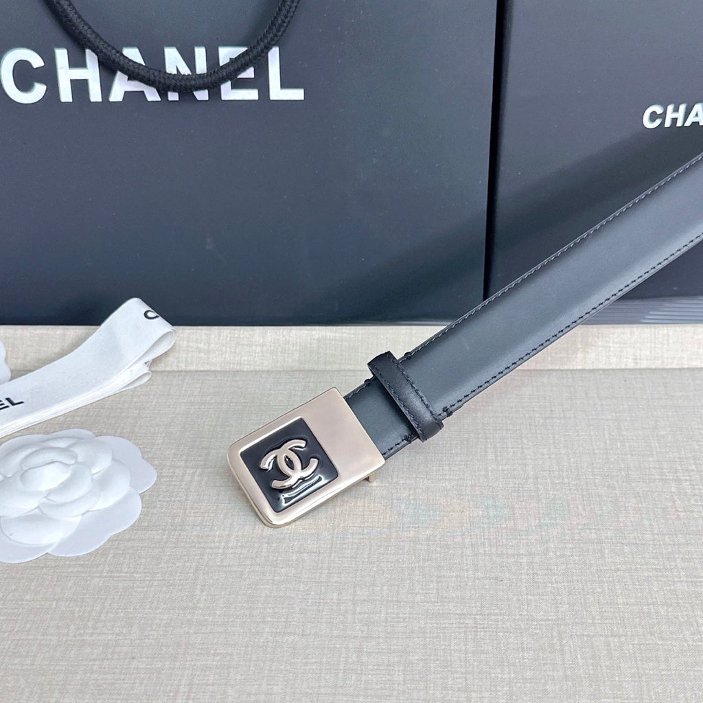 CC 3.0cm Belt Black Lambskin 209362