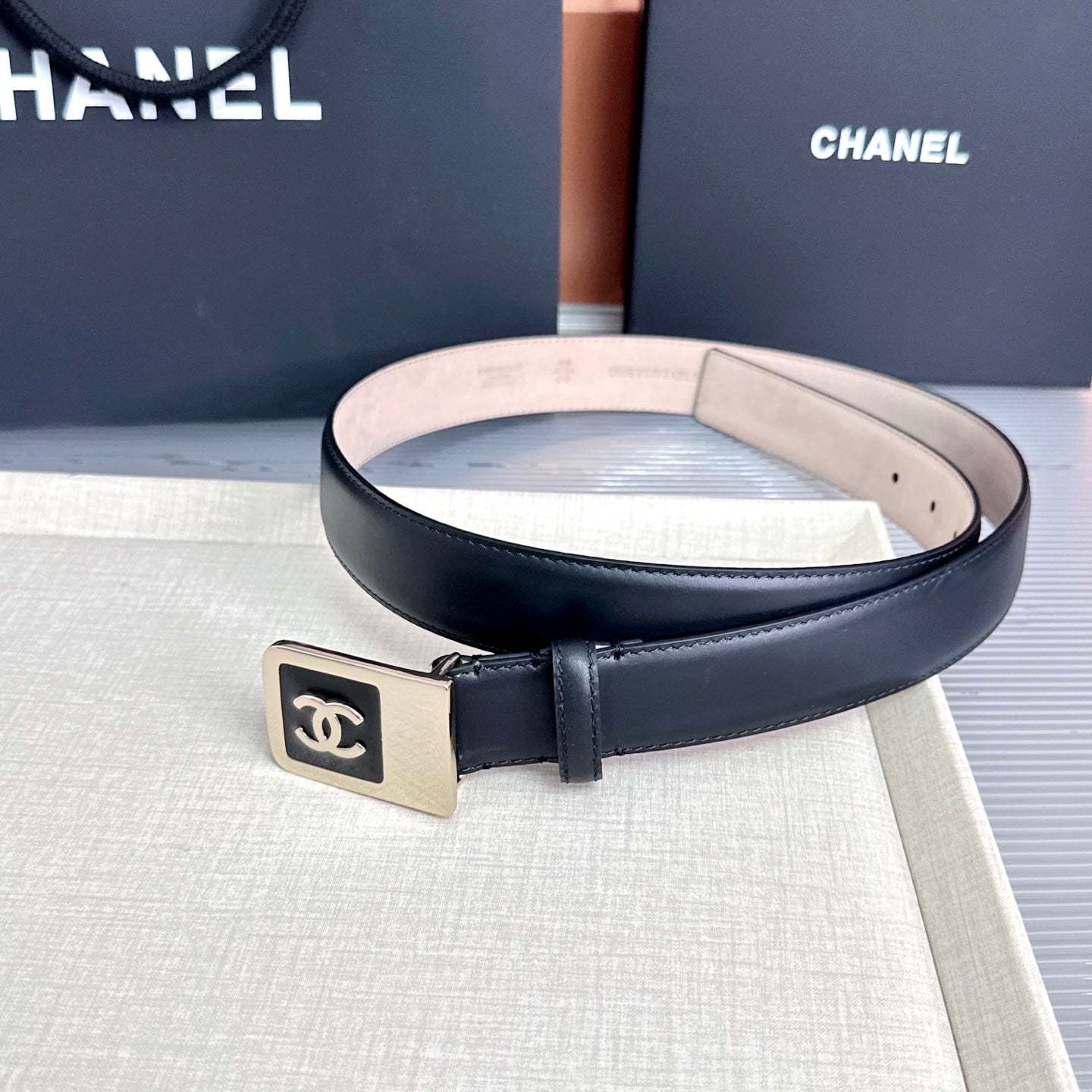 CC 3.0cm Belt Black Lambskin 209362