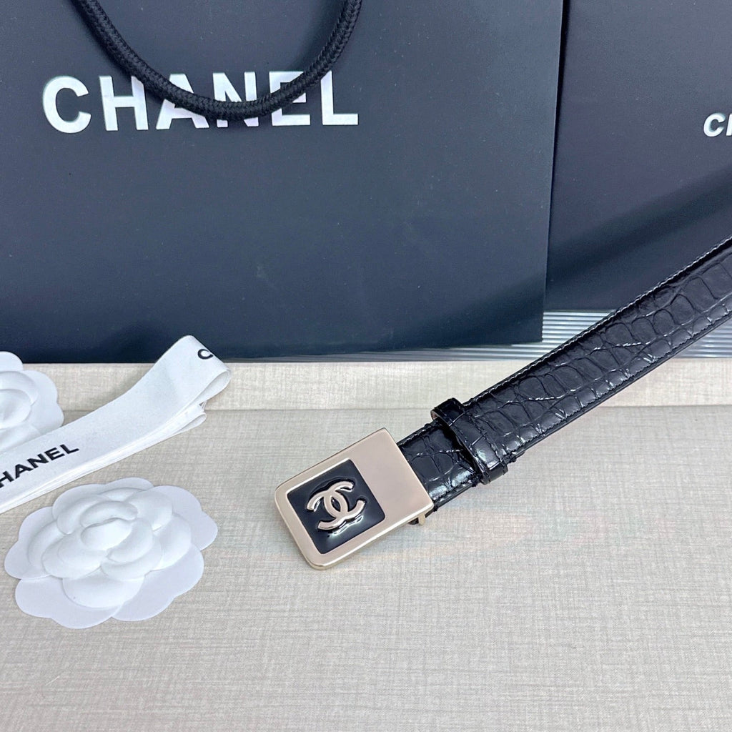 CC 3.0cm Belt Black Crocodile-Embossed 209363