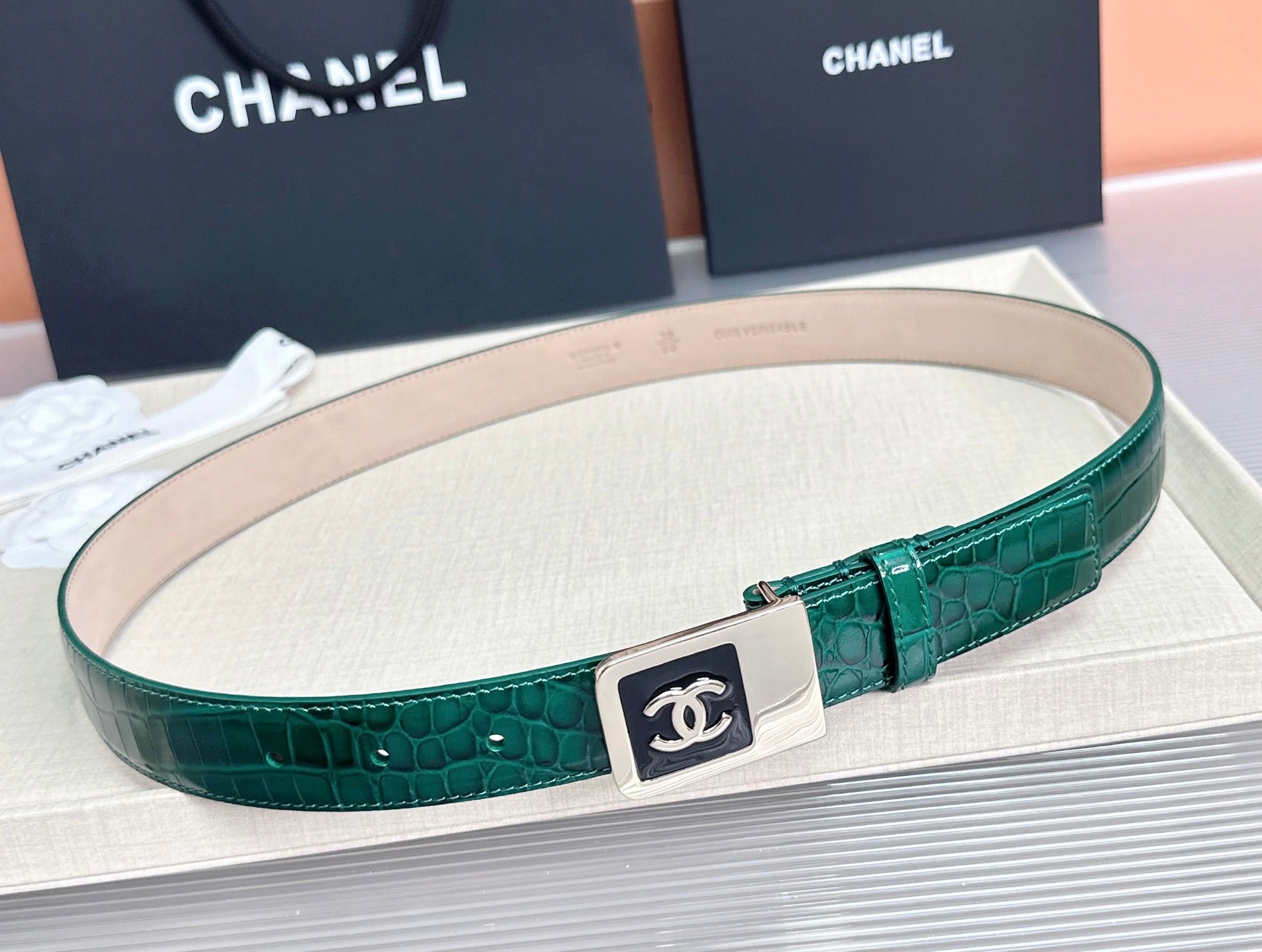 CC 3.0cm Belt Green Crocodile-Embossed 209365