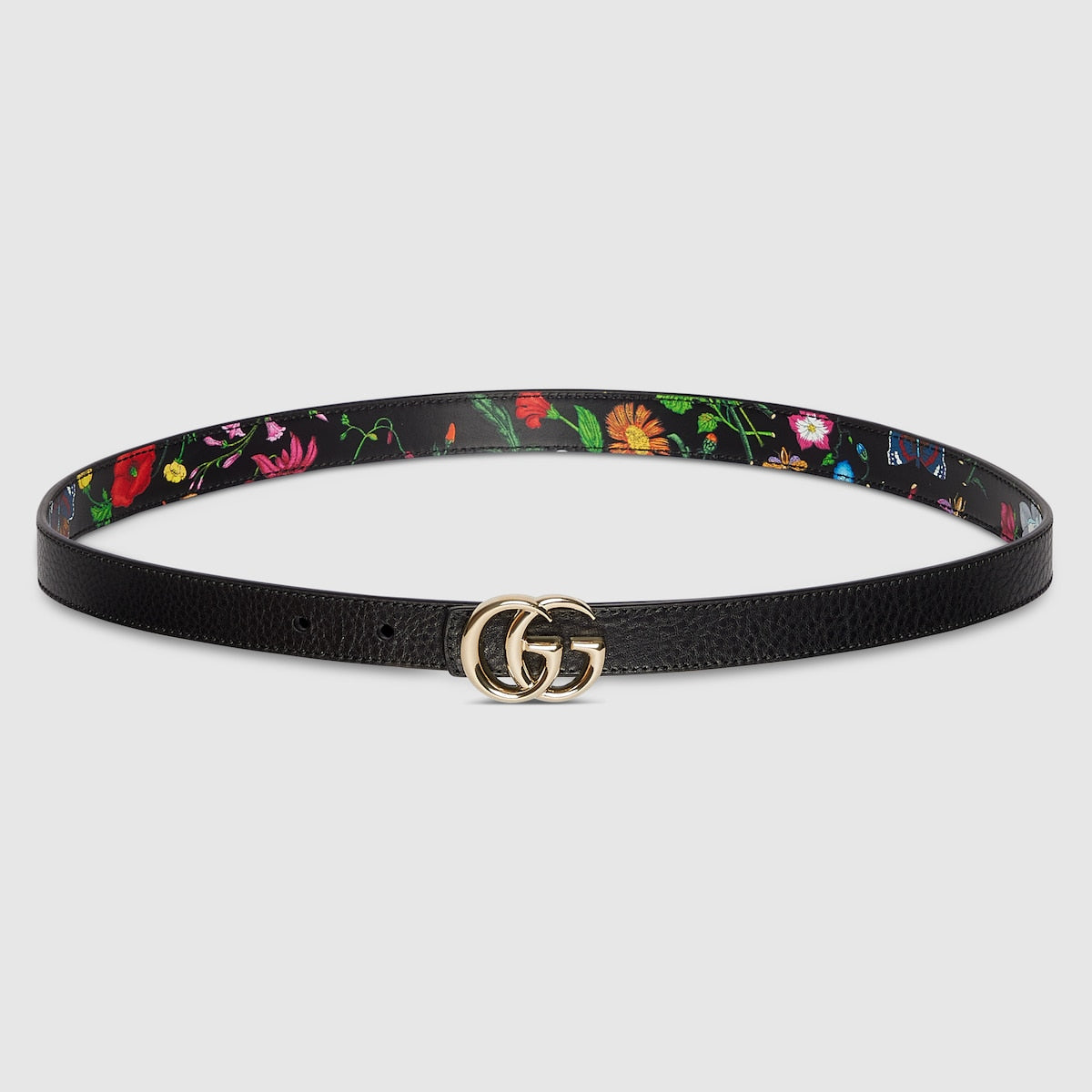 GG Marmont Reversible Belt 3.0cm Flora Print Black Leather