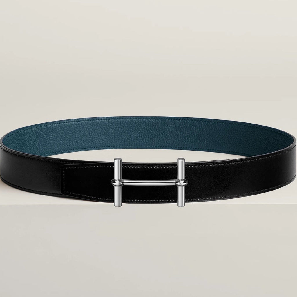 HM H D'Ancre Buckle Belt 38mm Prussian blue Black Leather 187519