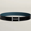 HM H D'Ancre Buckle Belt 38mm Prussian blue Black Leather 187519