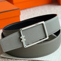 HM Silver Tube H Buckle Belt 38mm Meyer gray Leather 187782