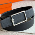 HM Silver Tube H Buckle Belt 38mm Black Leather 187780