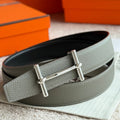 HM Silver H d'Ancre Belt Meyer Gray Leather 187775