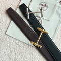 HM H d'Ancre Buckle Belt 32mm Black Chocolate Leather 187773