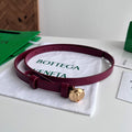 BV Narrow Face Belt 1.5cm Burgundy Gold Leather 207537
