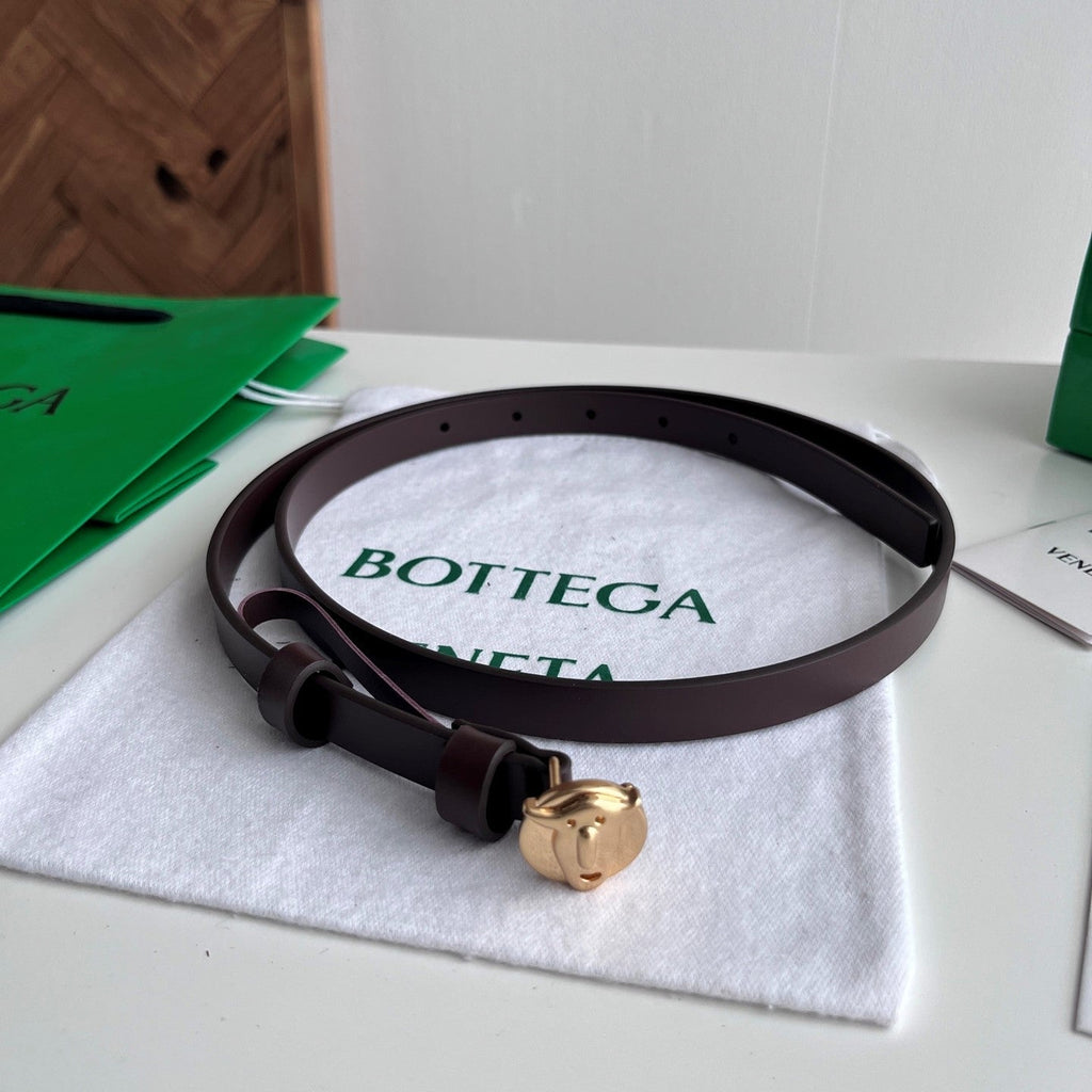 BV Narrow Face Belt 1.5cm Coffee Gold Leather 207543