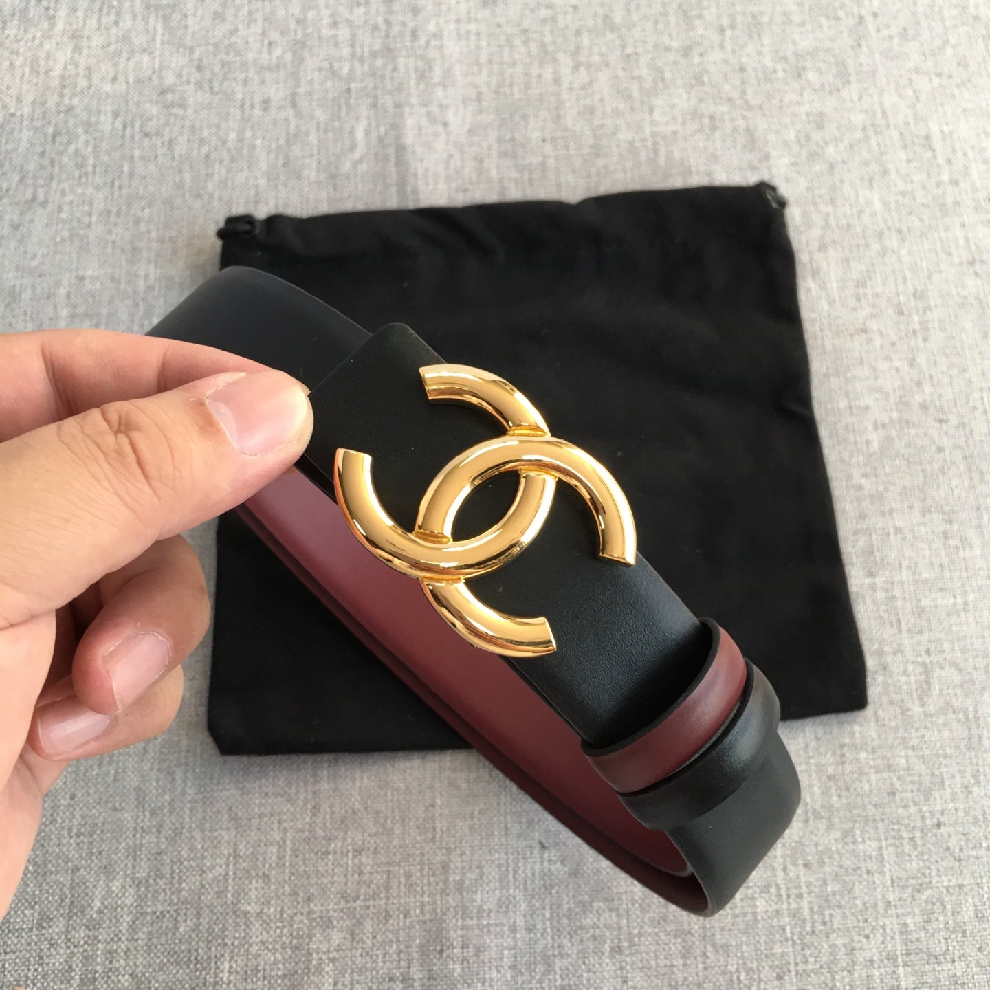 CC 2022 3.0cm Reversible Gold Belt Calfskin Black Burgundy Calfskin