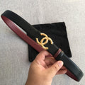 CC 2022 3.0cm Reversible Gold Belt Calfskin Black Burgundy Calfskin