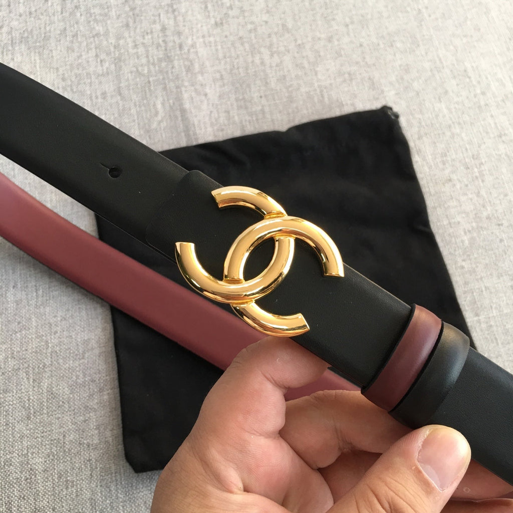 CC 2022 3.0cm Reversible Gold Belt Calfskin Black Burgundy Calfskin
