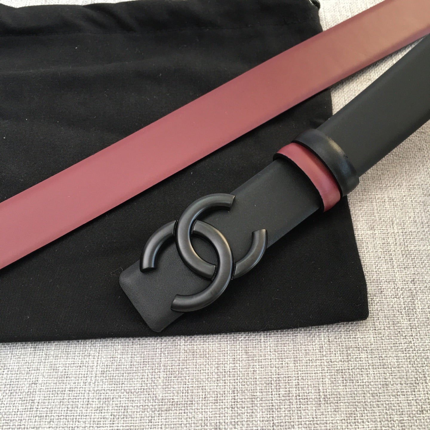 CC 2022 3.0cm Reversible Black Belt Calfskin Black Burgundy Calfskin