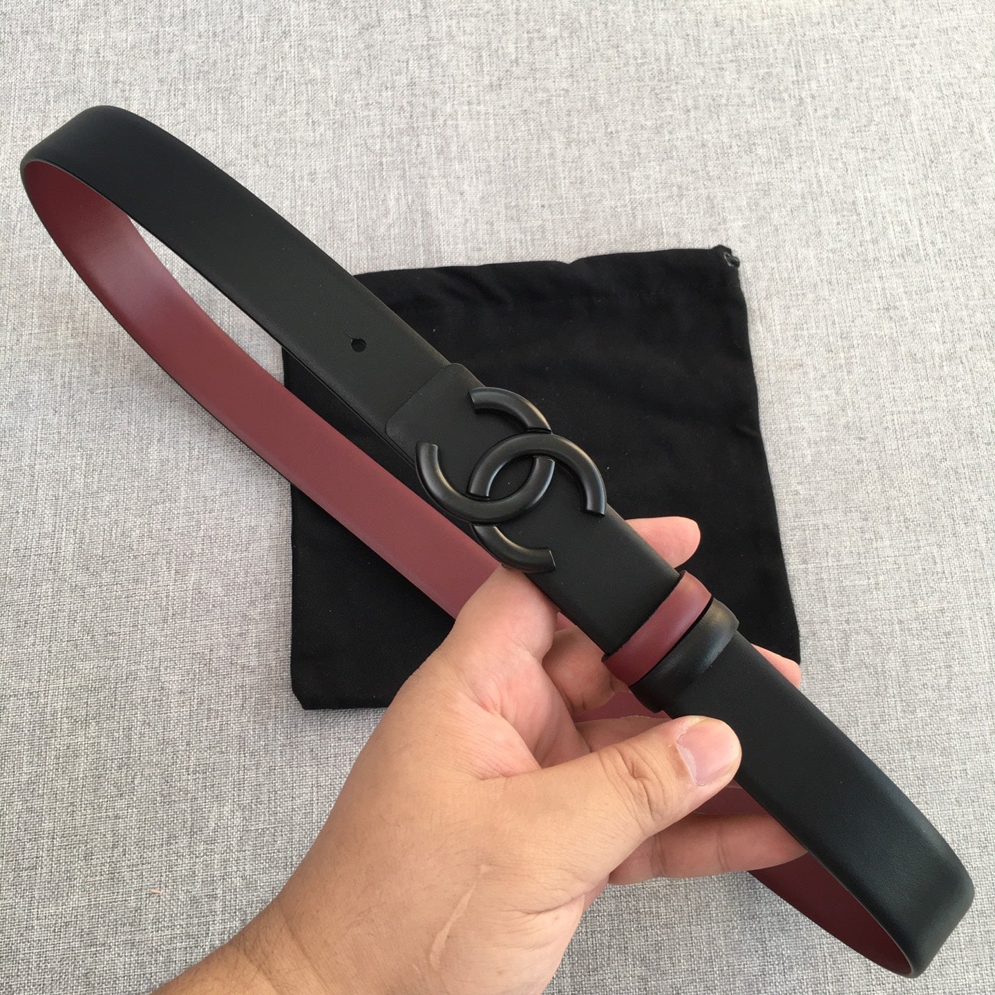 CC 2022 3.0cm Reversible Black Belt Calfskin Black Burgundy Calfskin