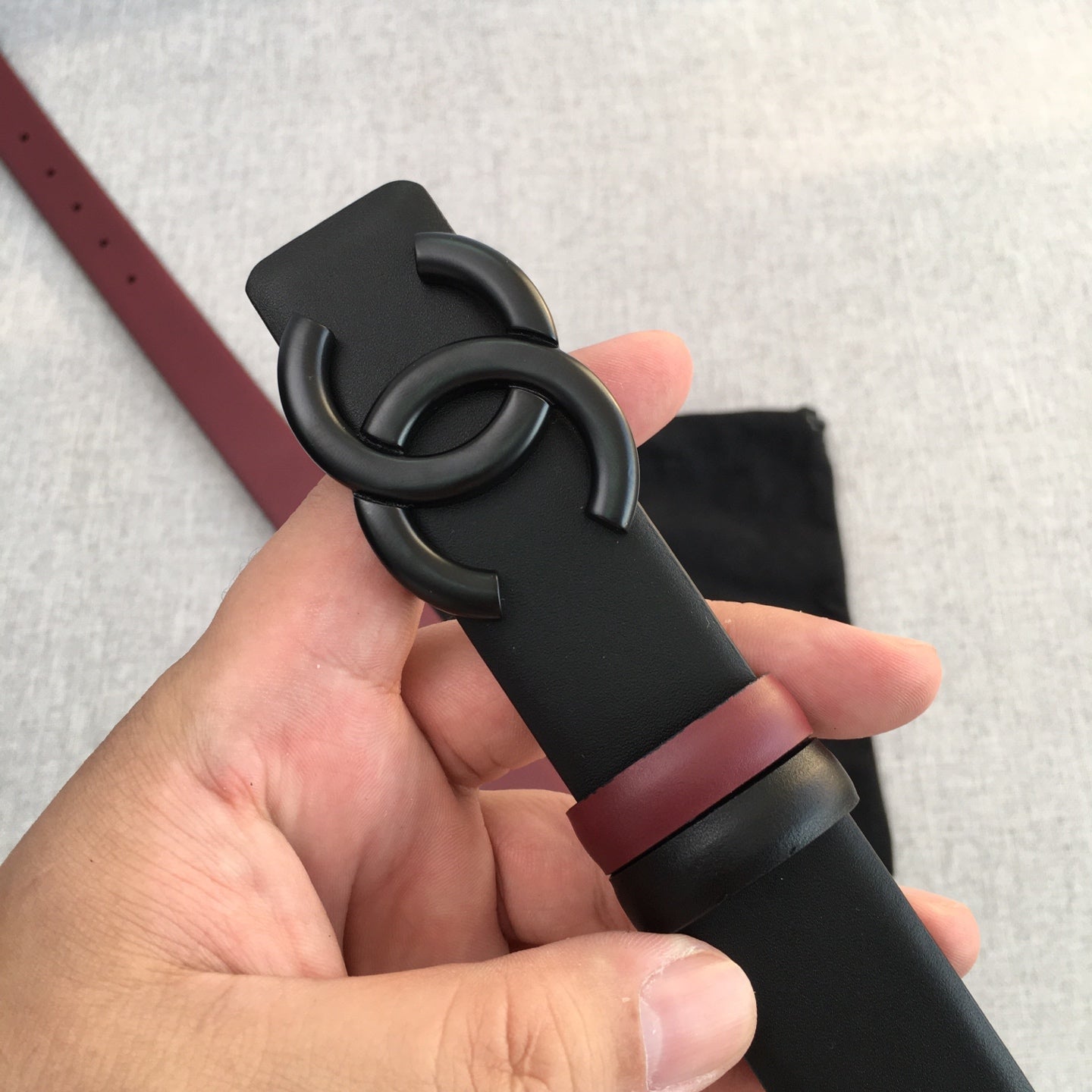 CC 2022 3.0cm Reversible Black Belt Calfskin Black Burgundy Calfskin