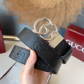 DOUBLE G MARMONT SHINY SLIVER BUCKLE 37MM BLACK EMBOSSED LEATHER