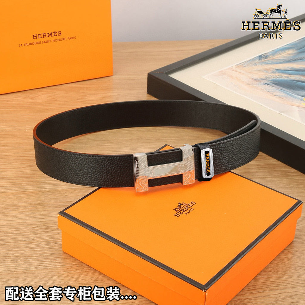 HM Constance Belt 38mm Black Togo Leather 619664