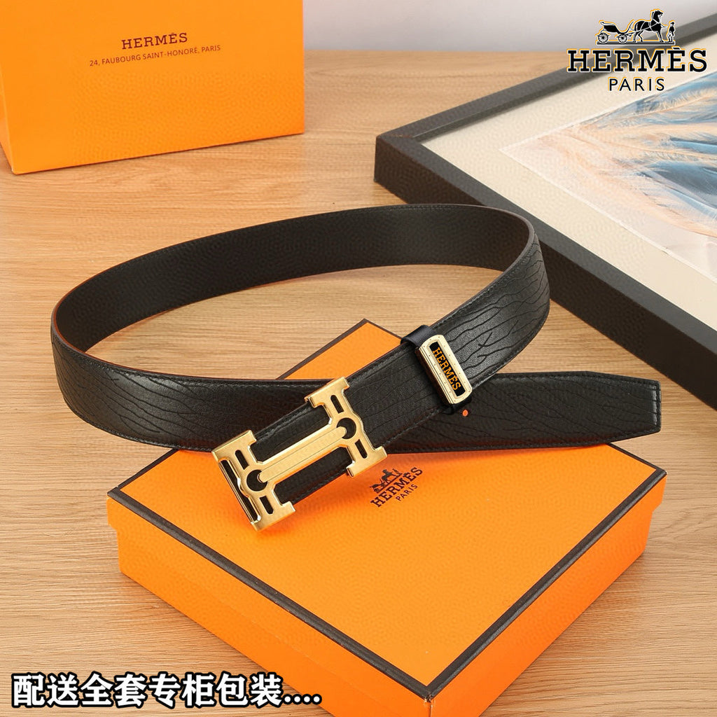 HM Constance Belt 38mm Black Togo Leather 619663