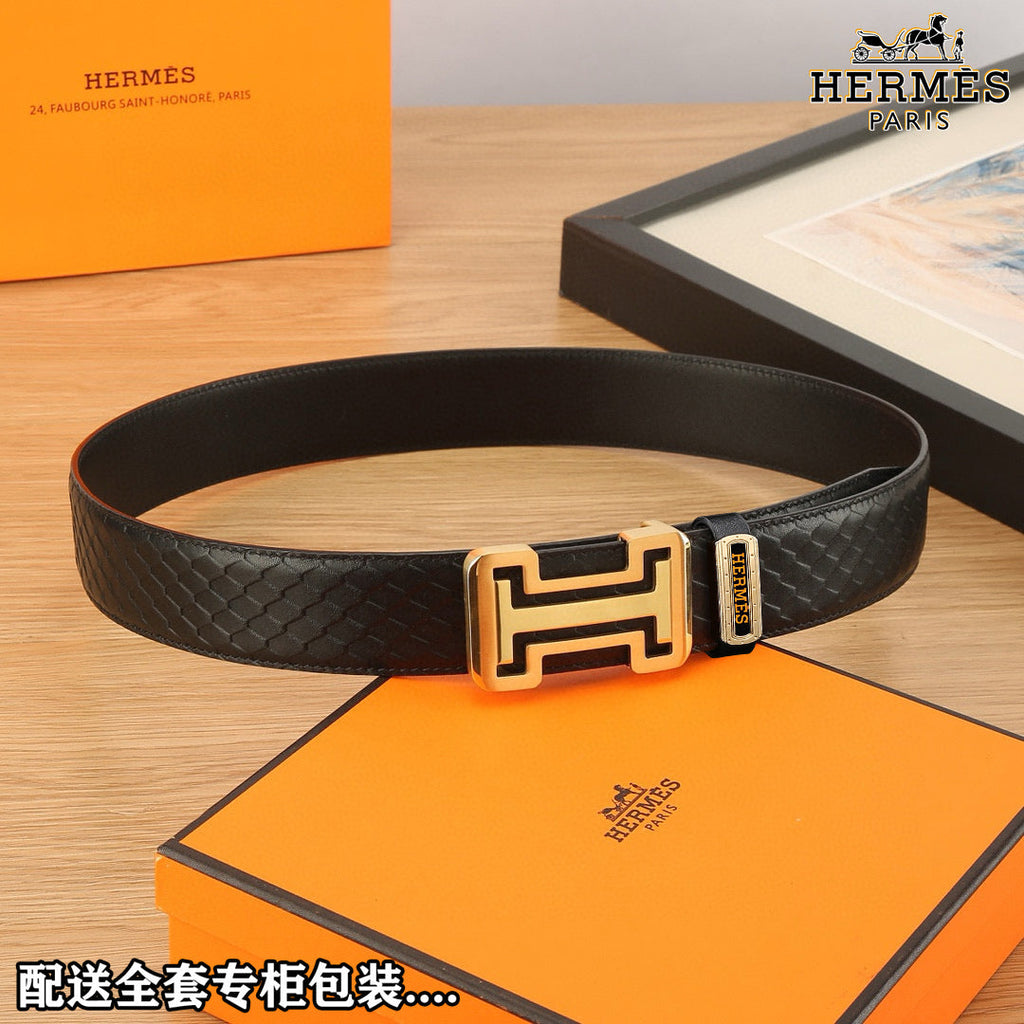 HM Constance Belt 38mm Black Togo Leather 619662