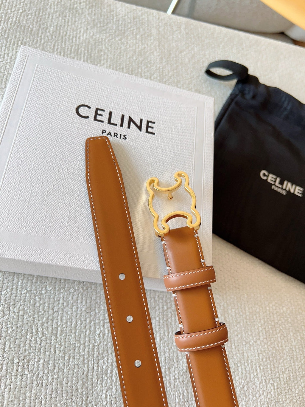 CL Gold 25mm Triomphe Enamel Brown Cowhide 607412