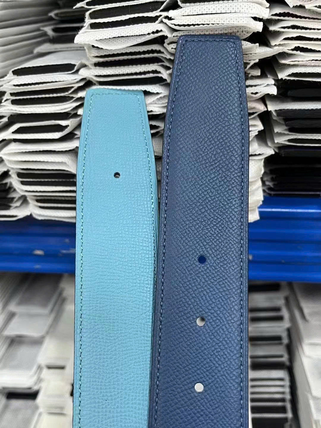 HM Silver Constance & Reversible Belt 38mm Blue Leather